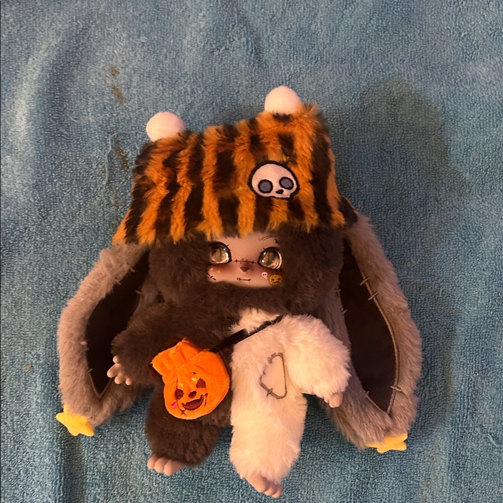 Festive Bunny Doll with Striped Hat